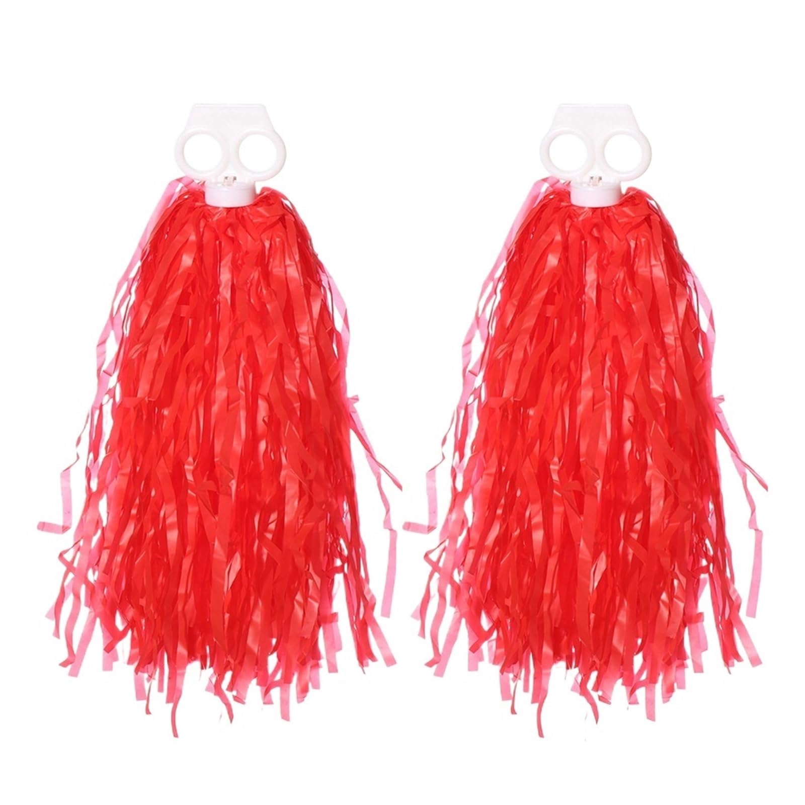 Cheerleader Pom Poms 1Pair Plastic Cheerleader Pompoms Girl Cheer Refueling Props Cheerleading Handle/Double Hole Game Cheering Ball(Double Hole red)