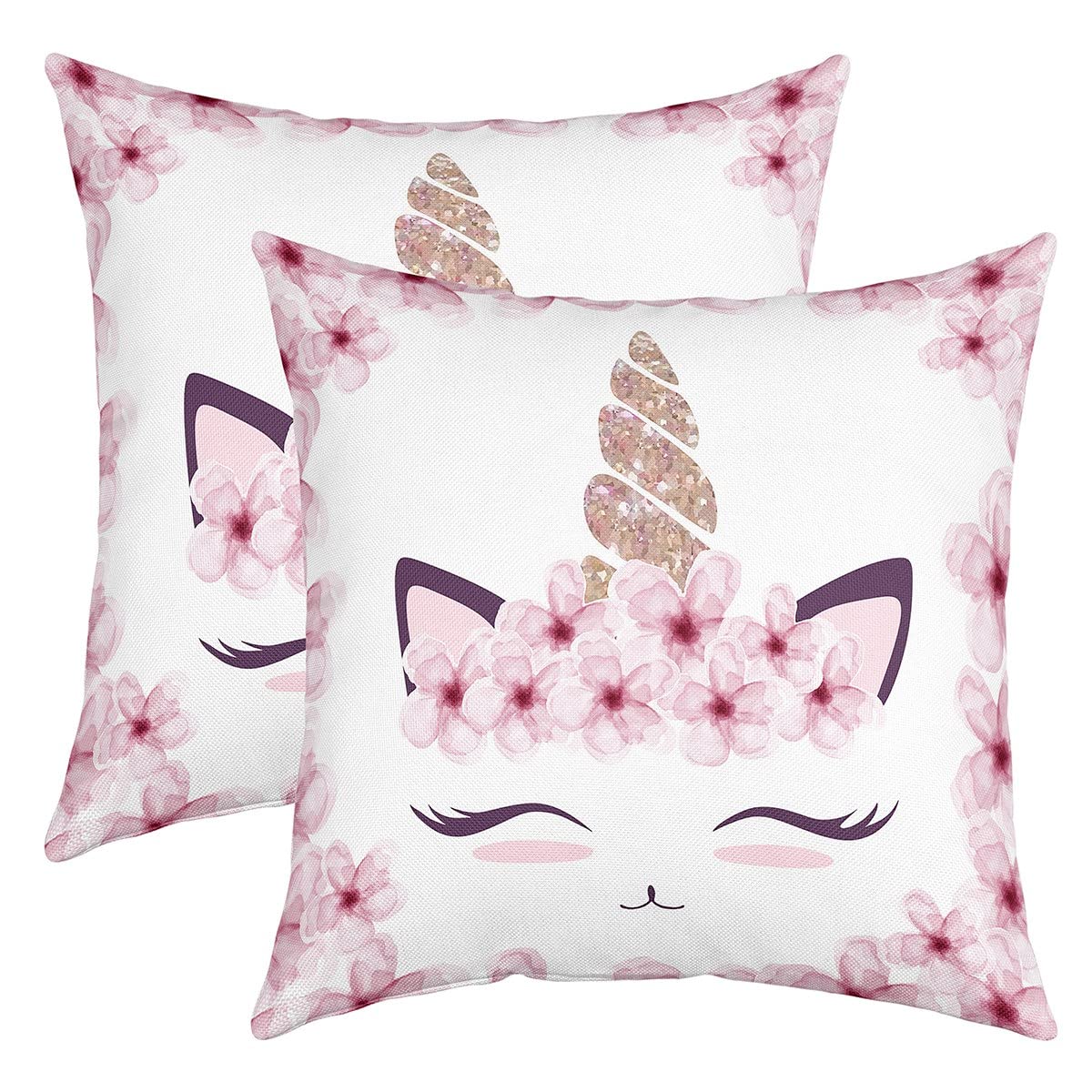 Bambini Unicorno Federe 60 x 60 cm Morbide Fantastiche Le Cheval Federa per cuscino per ragazza Cute Unicorno Decorativo Set di 2 federe per cuscino rosa ciliegia fioritura