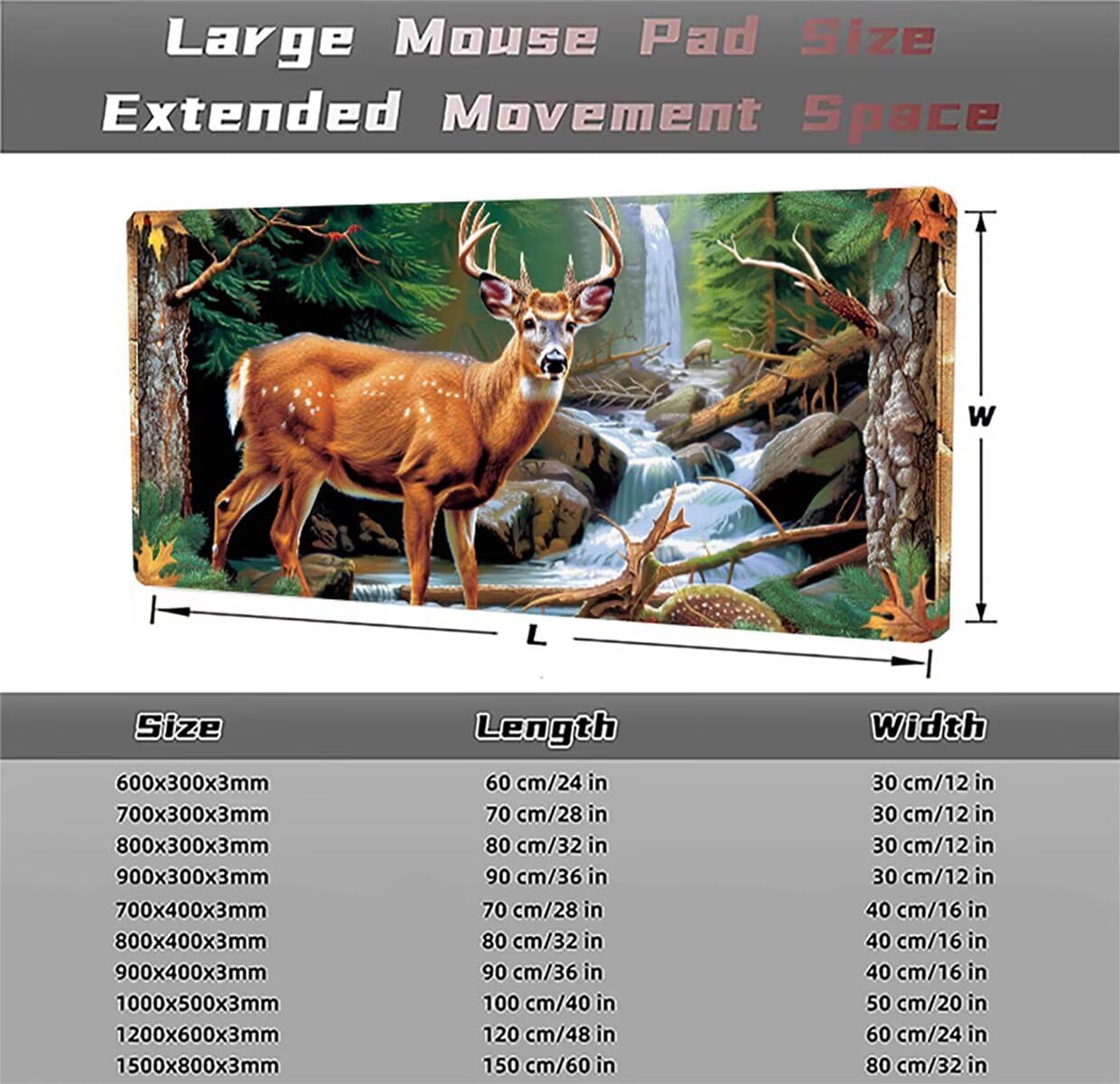 Tappetino per Mouse Gaming XXL 1200x600x3mm – Ufficio Mousepad Grande – Migliora la Velocità e la Precisione Tenuta Stabile Sottomano per Ufficio e Casa Accessori Scrivania – Animale Cervo LMDT6948