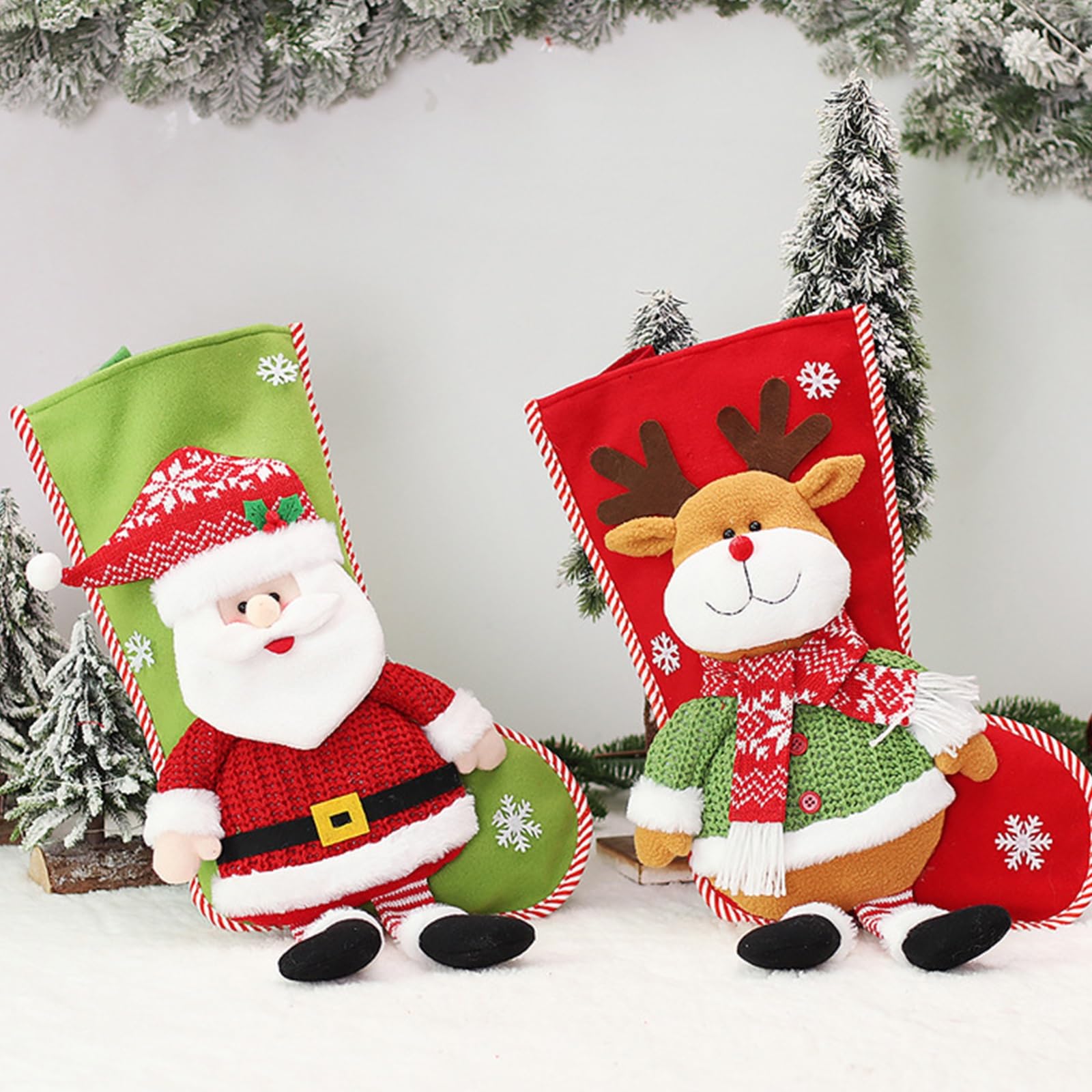 Weihnachtsstrümpfe-Set mit 3 Stück, Nikolausstiefel zum Befüllen, Weihnachtliche Süßigkeitentüte, personalisierte große Weihnachtssocken für Weihnachten Geschenke Weihnachtsbaum Kamin Deko
