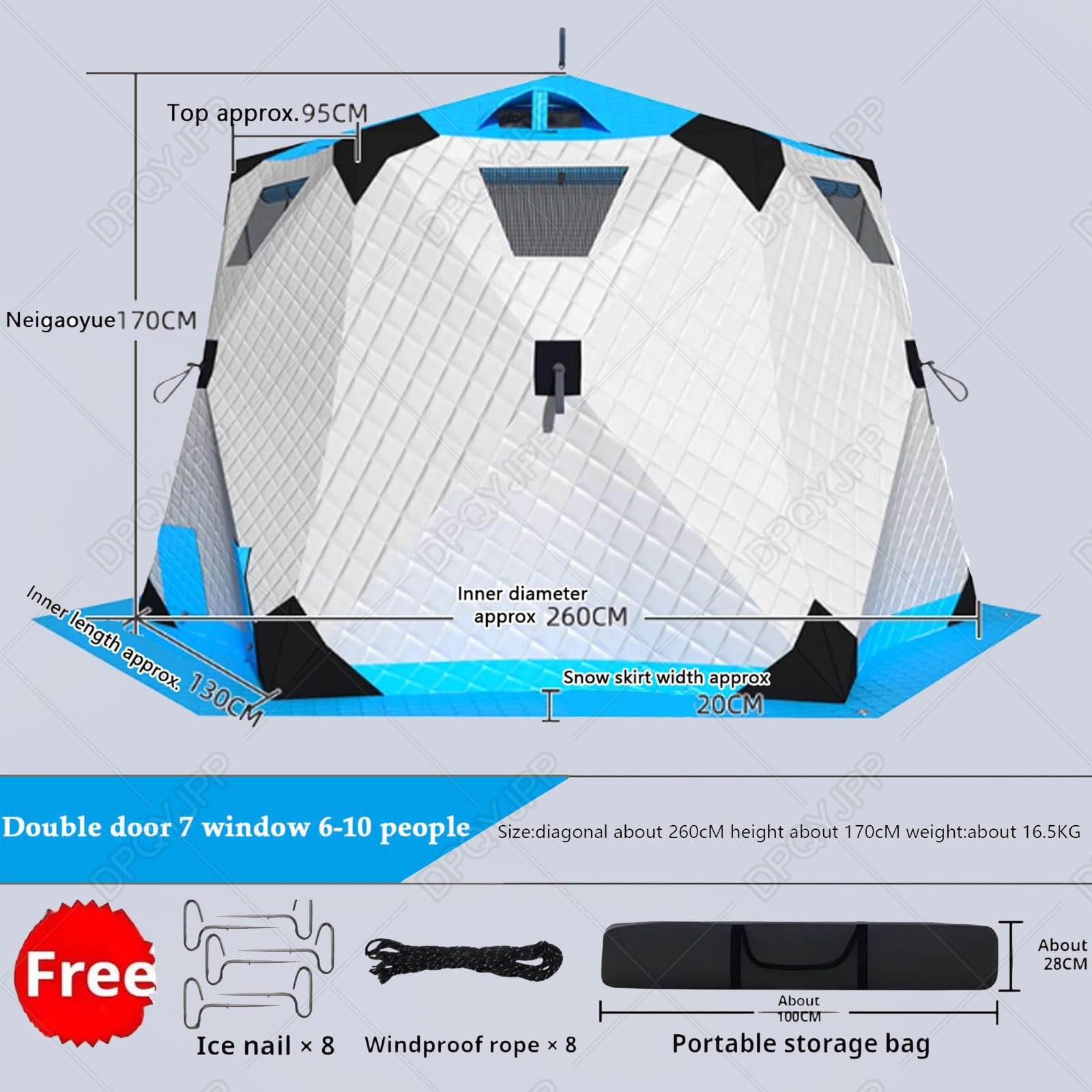 Namiot wędkarski na lodzie, izolowany, przenośny schronienie lodowe dla 3-10 osób, wodoodporna torba Oxford Hub z kotwicami i torbą do przenoszenia