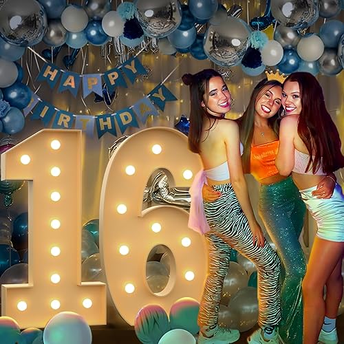 Miniatura 2 de Números iluminados de 6, números de marquesina de 4 pies para decoración de cumpleaños de 16 y 60 años, números de mosaico para globos, letras