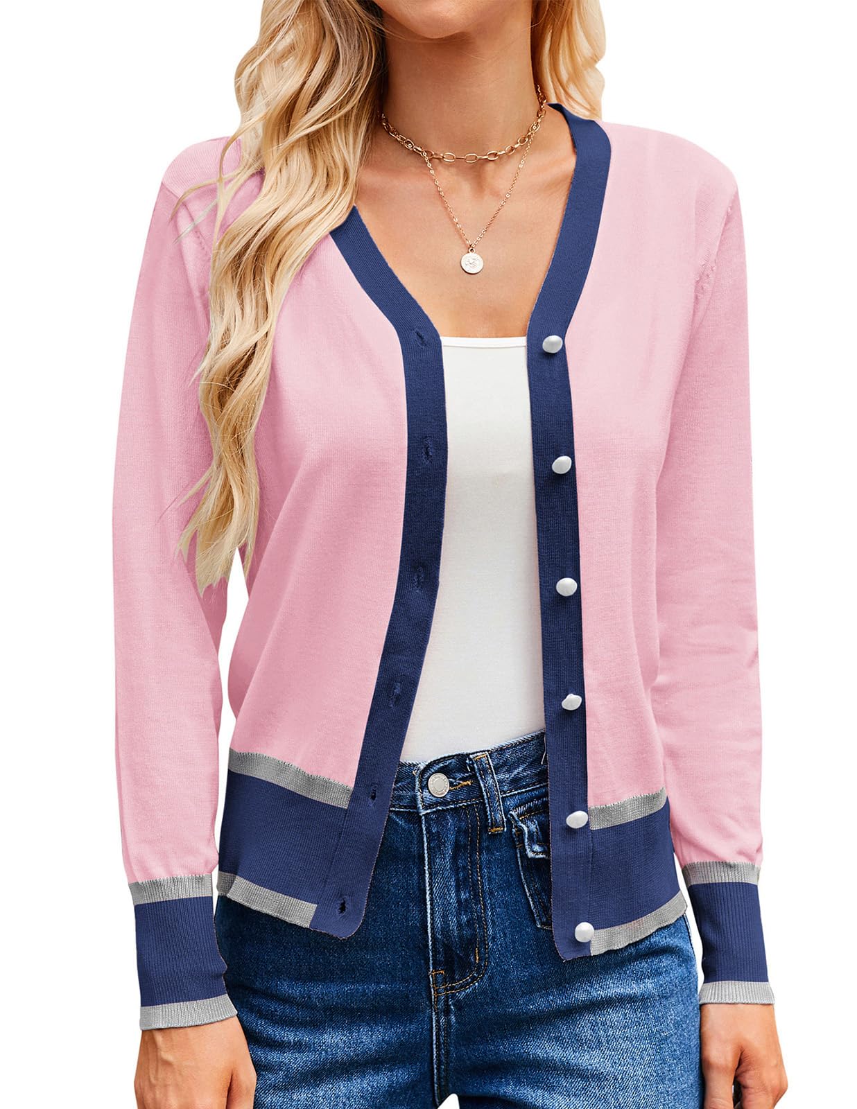 Women's Long Sleeve Button Down Sweater Classic V-Neck Knit Cardigan-image-10