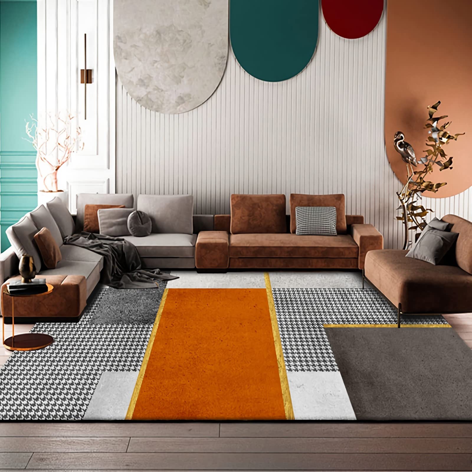 Tapis Deco Chambre Fille ado Tapis décoratif Salon Orange Gris Design géométrique Moderne Tapis de Chambre ado Chambre Deco 80x120cm
