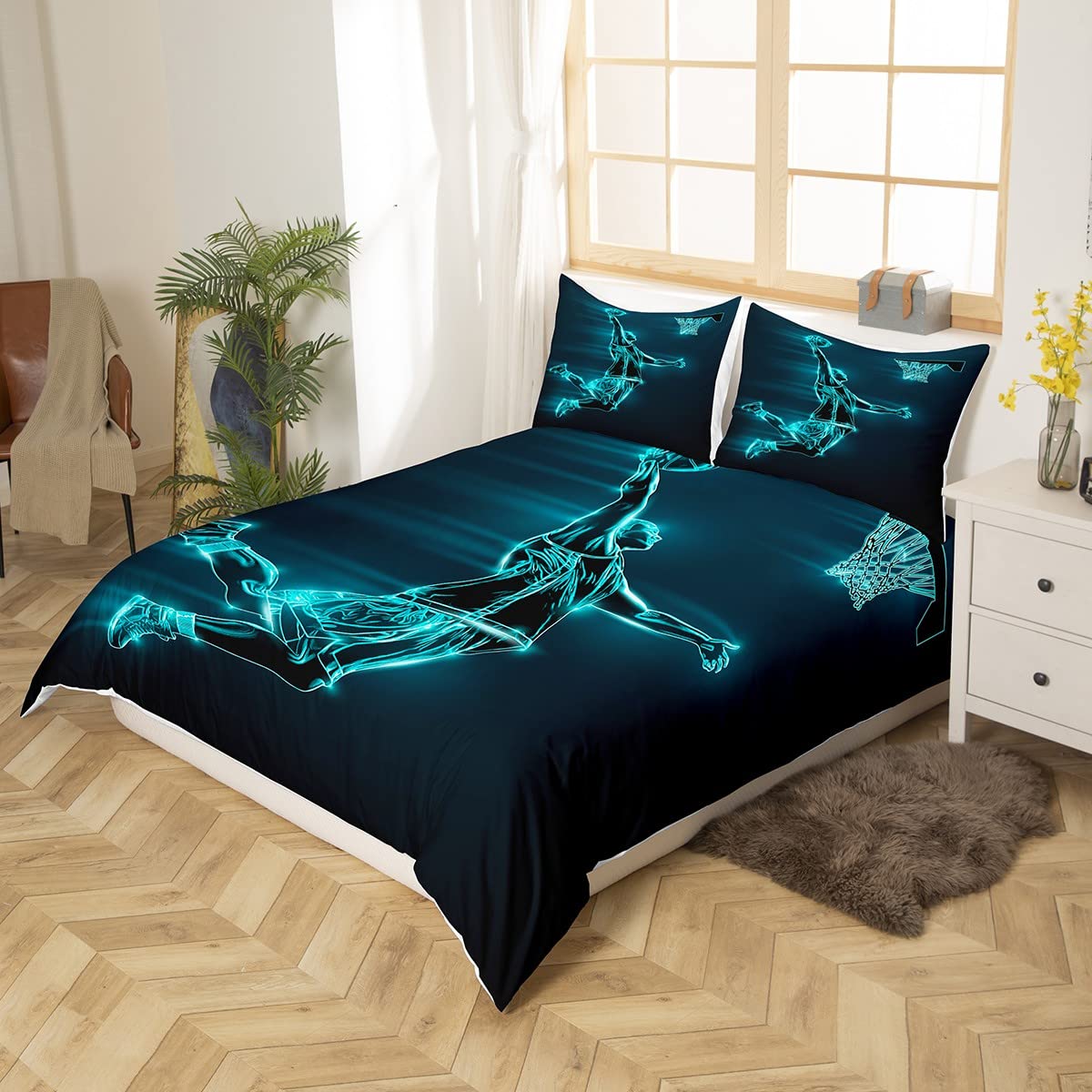 Funda Nórdica Baloncesto Juegos Deportes Juego de Cama 135x200cm Regalo para Amantes del Baloncesto Juego de Funda Nórdica Urban Sports 2 Piezas Zip
