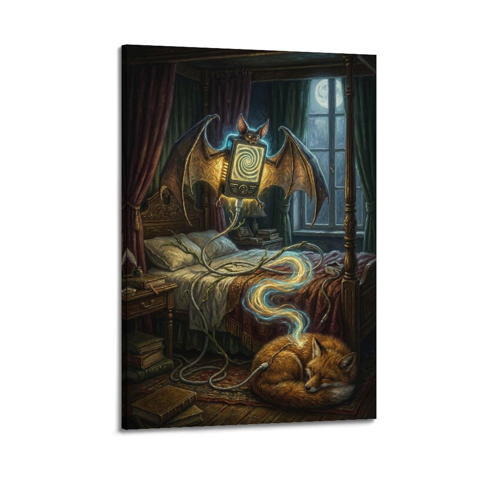 XKUGA Surreal Vintage Animal Poster Bat Screen Time Satire Modern Decorative Canvas Prints - Ideal Wall Art for Family, Man Cave, Game Room, Boys & Girls Bedroom 20x30inch(50x75cm)