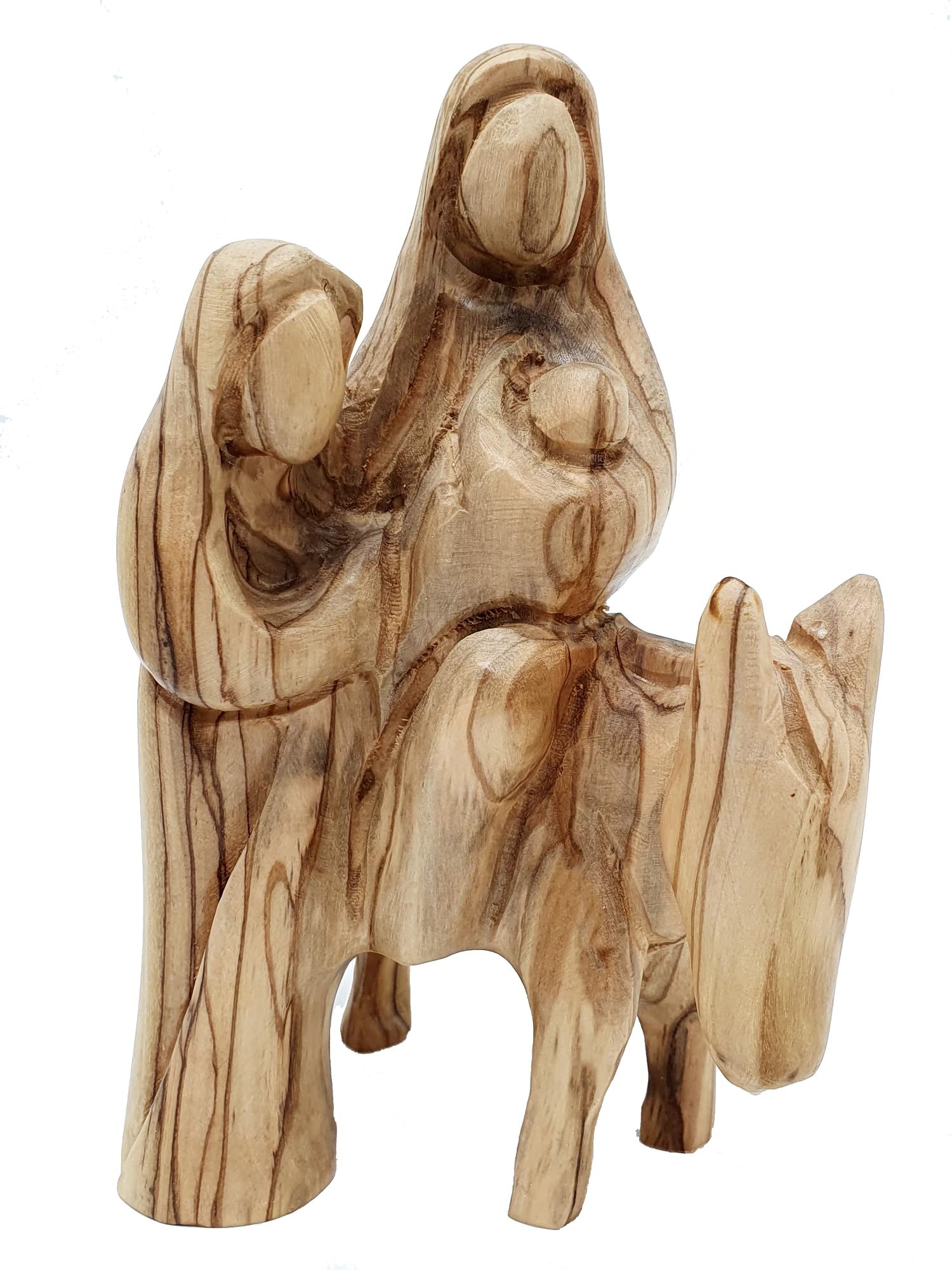 Zuluf Large Olive Wood Holy Family Flight to Egypt Statue 6.2" – Hand-Carved Nativity Scene Figurine – Christmas Religious Gift for Catholic Home or Church Display – HOF008