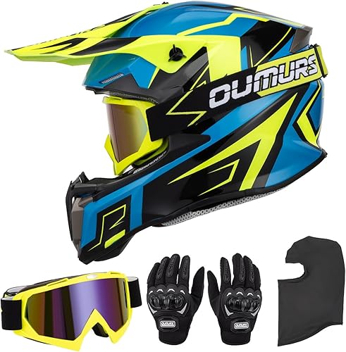 Miniatura 8 de Casco de motocross para adultos con gafas, guantes y máscara ajustable, visera solar, casco para adultos, todoterreno, motocross, descenso,