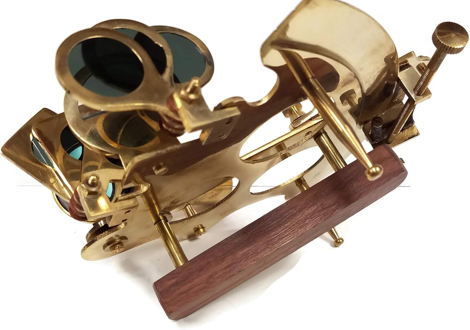 Large 8-1/2" Solid Polished Brass Nautical Sextant Antique Reproduction in Beautifully Finished Rosewood Hinged Wooden Box with Polished Brass Inlaid Accent