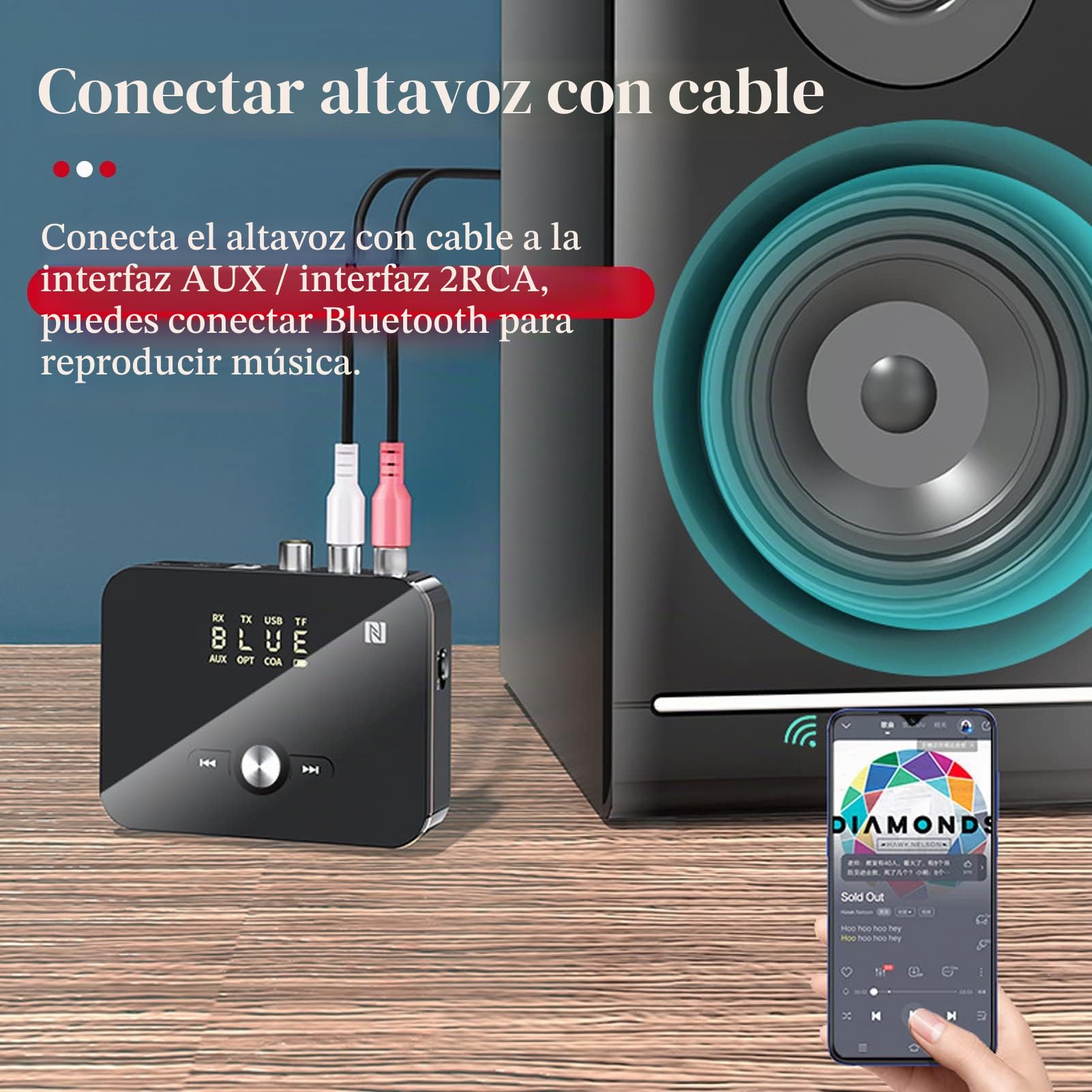 Transmisor Y Receptor Bluetooth 5.0, Adaptador de Audio NFC de Baja Latencia, Tarjeta AUX/RCA/óptica/coaxial/USB/TF de 3,5 Mm, para Altavoz, Amplificadores, Etc.