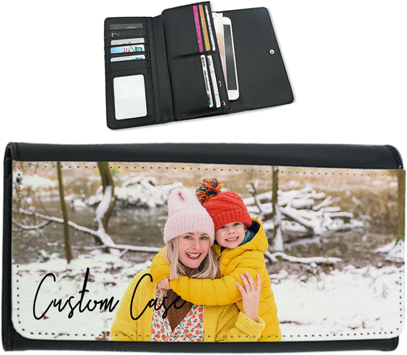 Custom Large Wallet Photo Personalized for Women, PU Leather Picture Purse Credit Card Phone Clutch, Customized Trifold Flip Long & Big Capacity Wallet