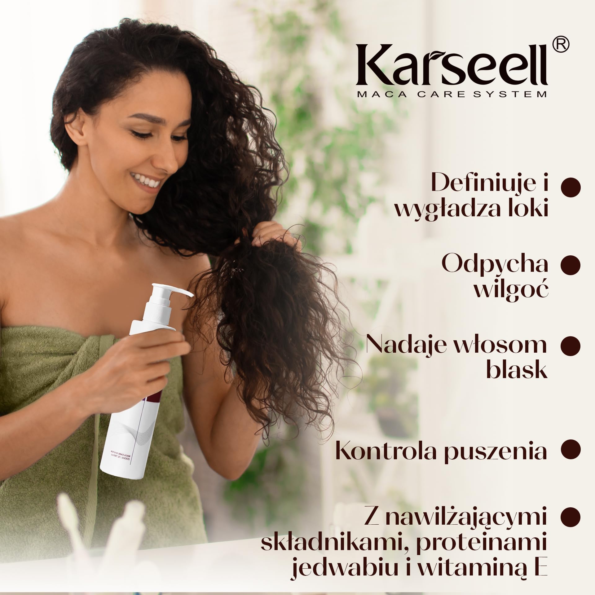 KARSEELL MACA CARE SYSTEM Krem do Loków Curl Defining Cream Leave In Nawilżająca Kuracja Bez Spłukiwania z Proteinami Jedwabiu i Witaminą E do Włosów Kręconych Falowanych Afro 200ml