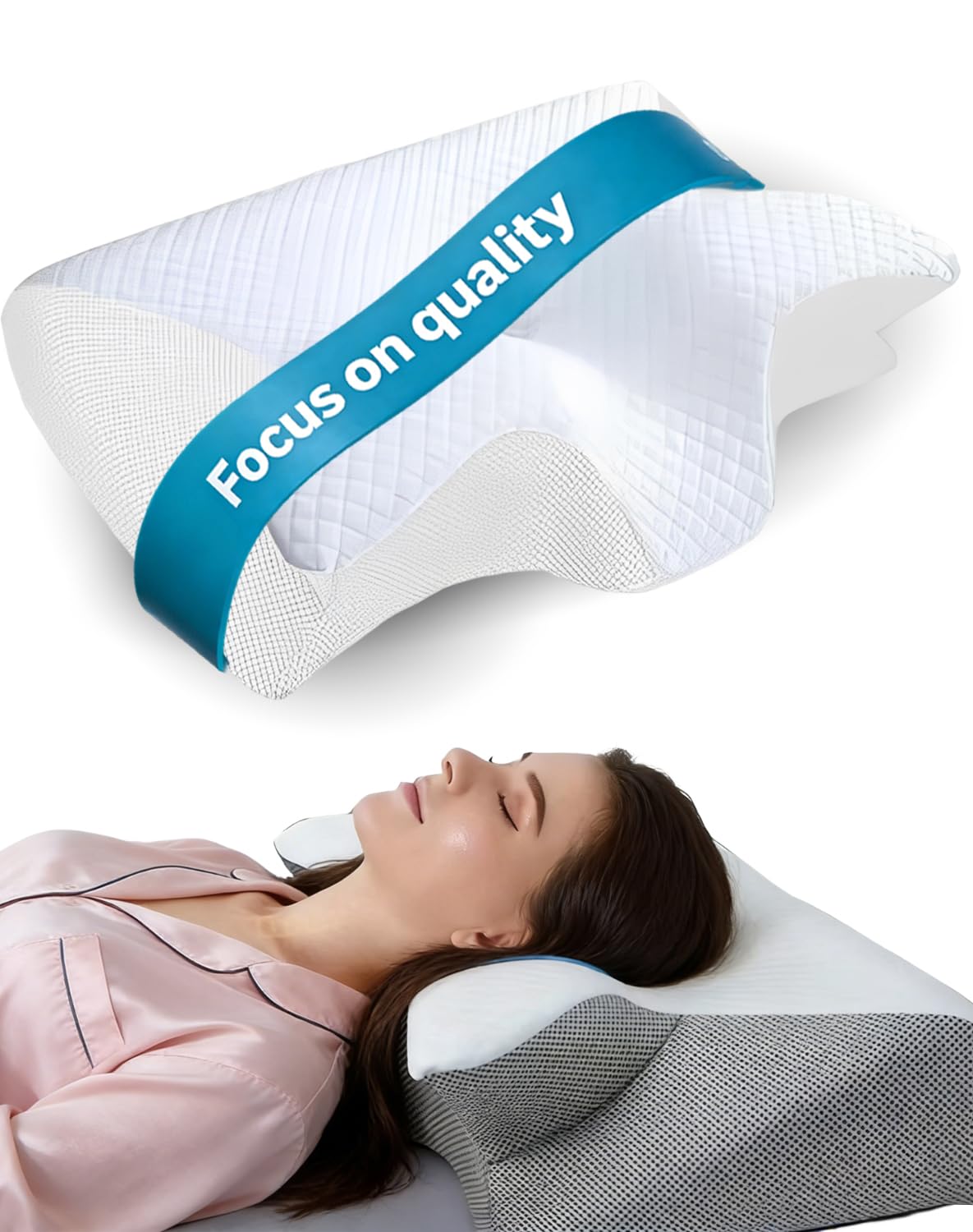 Vitasleep Migraine Pillow – Orthopedic Cervical Memory Foam Pillow for Neck Pain Relief, Ergonomic Dual Height Neck Support Pillow for Side, Back & Stomach Sleepers, For People with Insomnia (White)