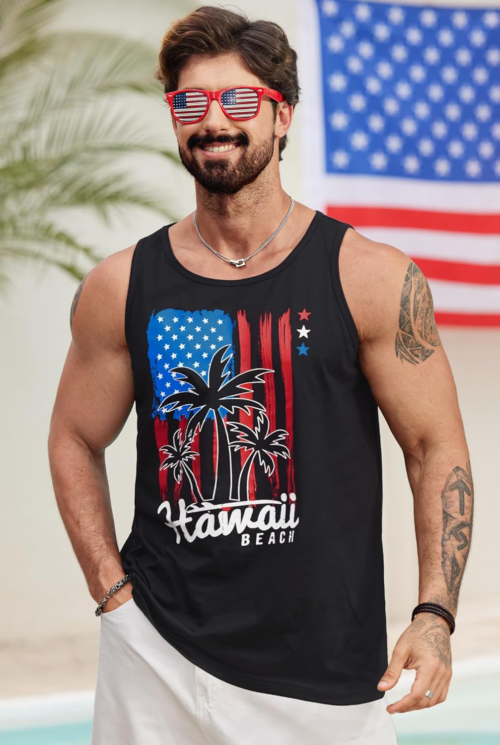 Mens Hawaiian Beach Tank Tops Summer Vacation Muscle Top Graphic Sleeveless Shirts (S-3XL) - Image 2