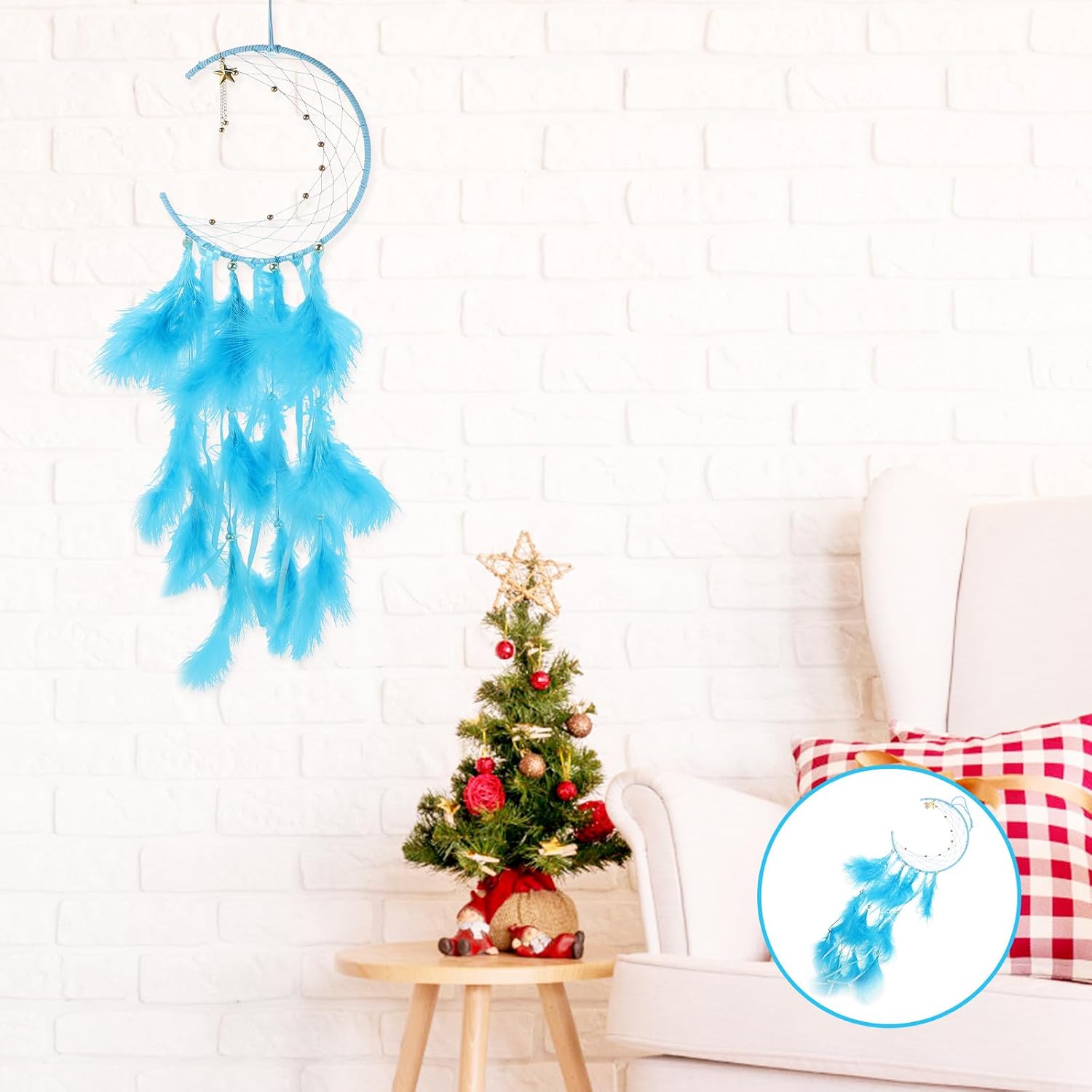 Holibanna Vintage Feather Dream Catcher Pendant Wall Hanging Decor with Celestial Motif, Unique Plume Dreamcatcher for Bedroom and Outdoor Home Decoration