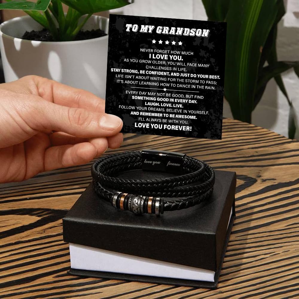 To My Grandson Love You Forever Bracelet From Mom & Dad With Heartfelt Message & Elegant Box, Gift For Son From Mother Father On Graduation, Birthday, Wedding, Christmas & More #1
