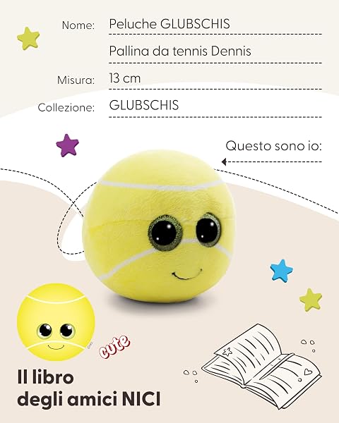 Glubschis, Dennis 63030 - Morbida pallina da tennis di peluche, da coccolare e con cui giocare, per bambini e adulti, fantastica idea regalo, 13 cm, arancione - 5