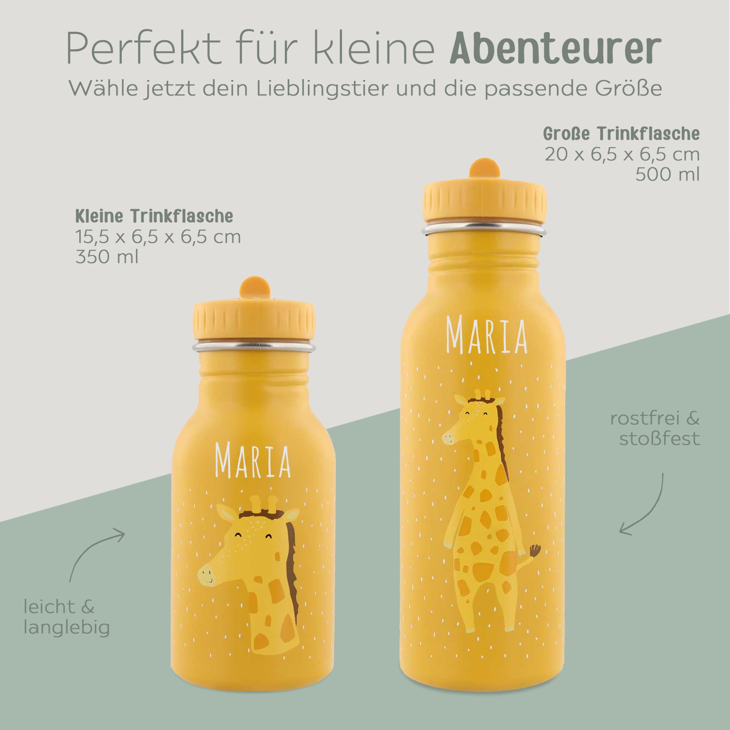 wunderwunsch Trinkflasche optional personalisiert für Kinder, Flasche personalisiert, Babyflasche, Kindertrinkflasche, Trixie Flasche mit individuellem Namen (Giraffe, 350ml)