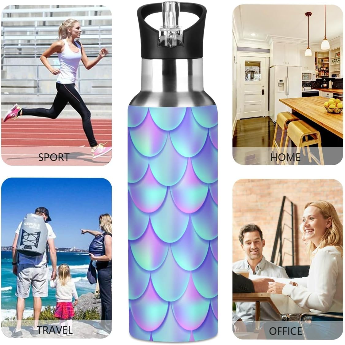 Flower Horse Water Bottle Stainless Steel Vacuum Insulated Water Bottle Standard Mouth Bottle with Wide Handle - Image 5