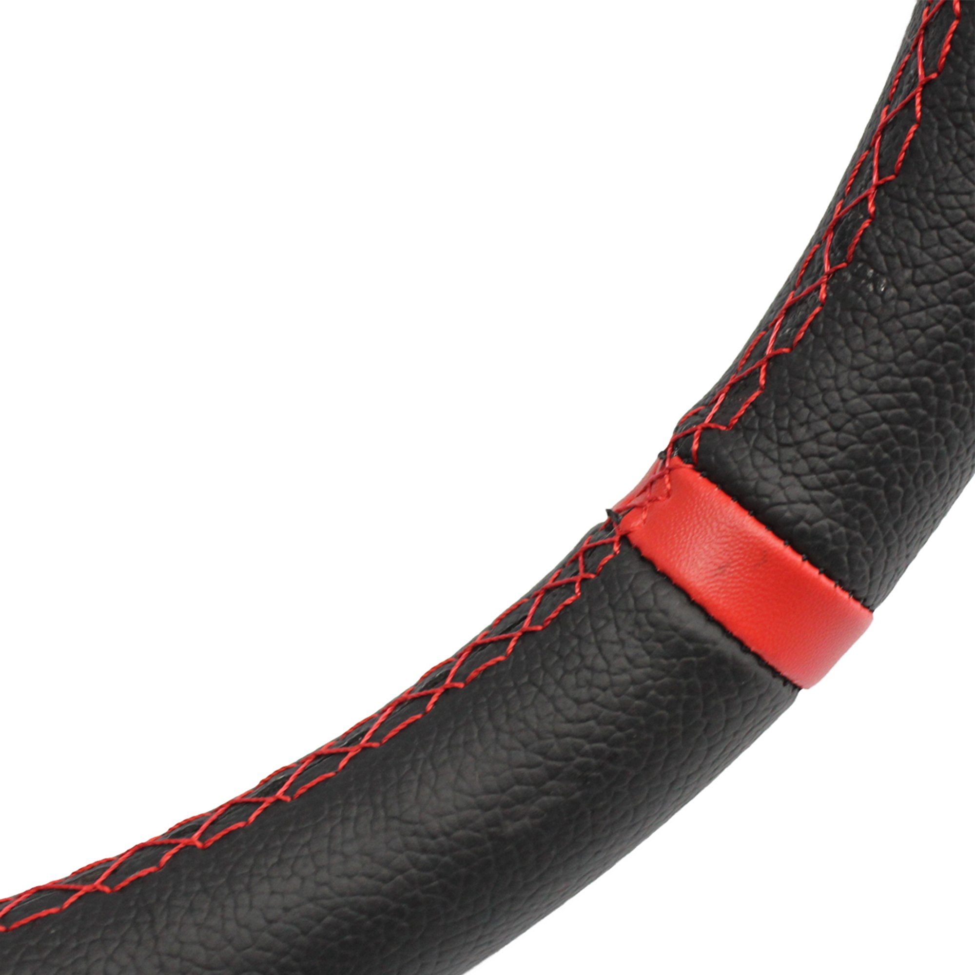 MODAUTO Volante Deportivo Universal, Semidesplazado, de Piel Sintética, Diámetro 350mm, Modelo G020, Color Negro y Costura Roja
