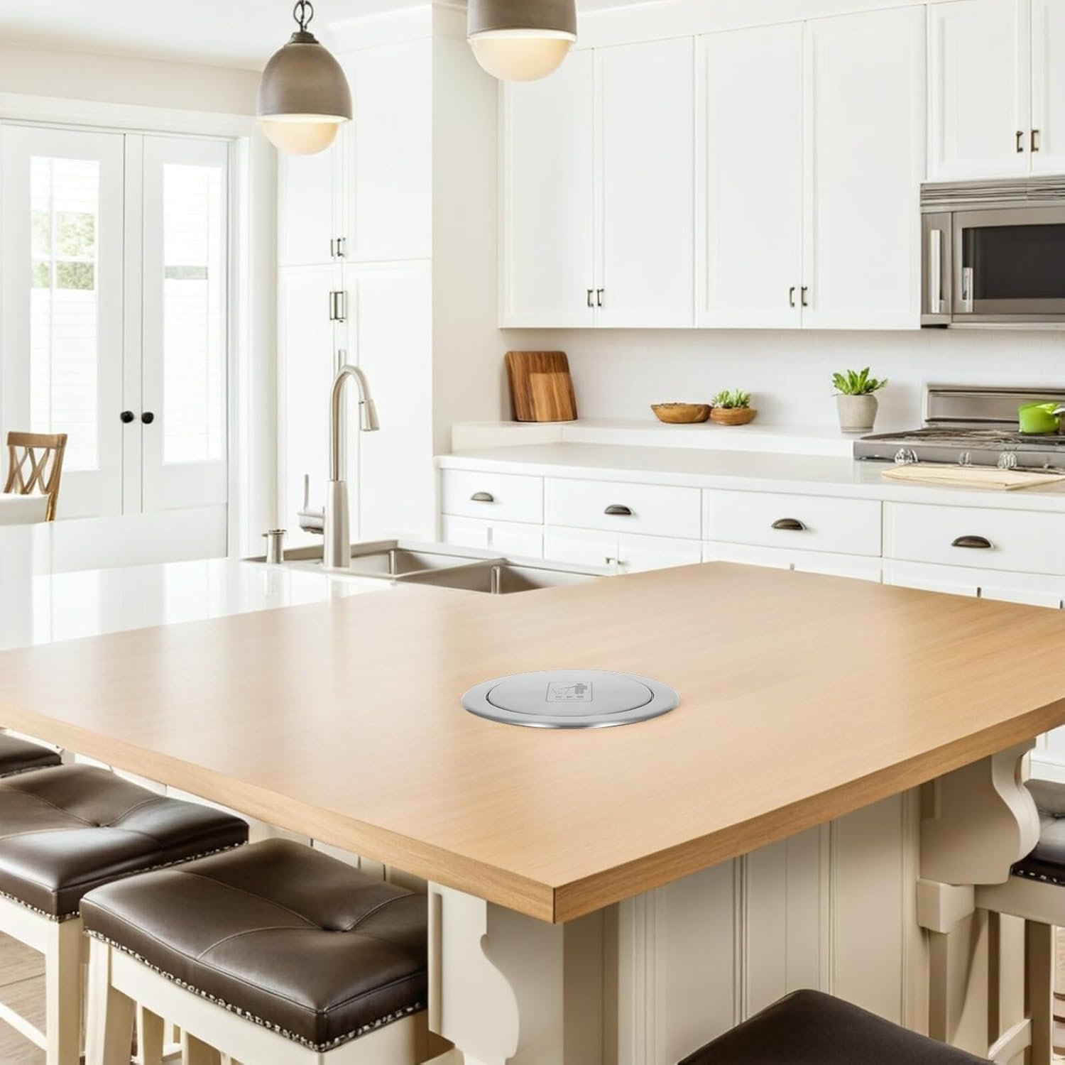 TOYANDONA Recessed Stainless Steel Countertop Trash Can Lid with Swing Flap, Odor-reducing Flip Cover for Kitchen and Bathroom Waste Bins