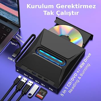 Valkyrie USB 3.0 External External CD DVD Reader Printer LED USB Hub TF SD Card Reader Multiplier