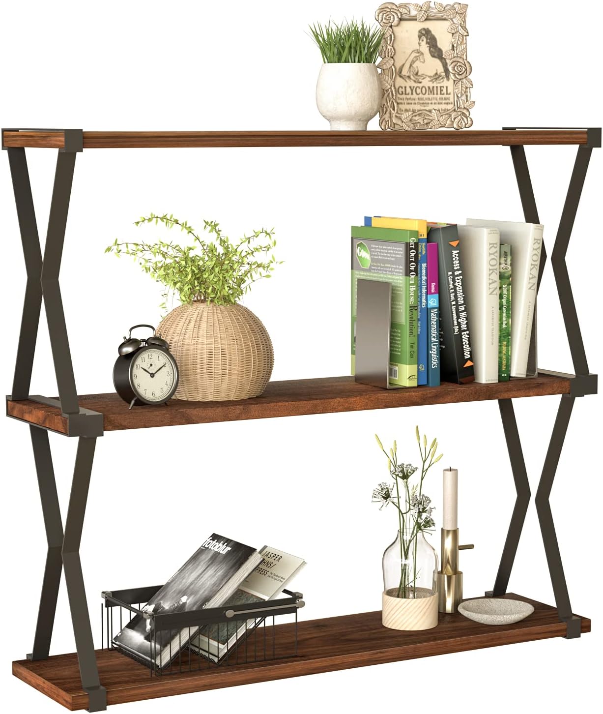 JackCubeDesign Wall Mount Wood Floating Shelf Display for Bathroom Bedroom Kitchen Office (3 Tier) : MK476A