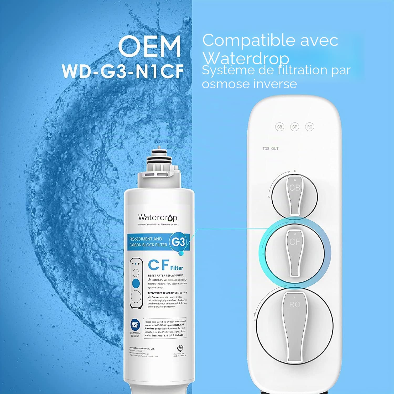 Waterdrop WD-G3-N1CF Filtre, Durée de Vie de 6 Mois, Remplacement pour WD-G3-W