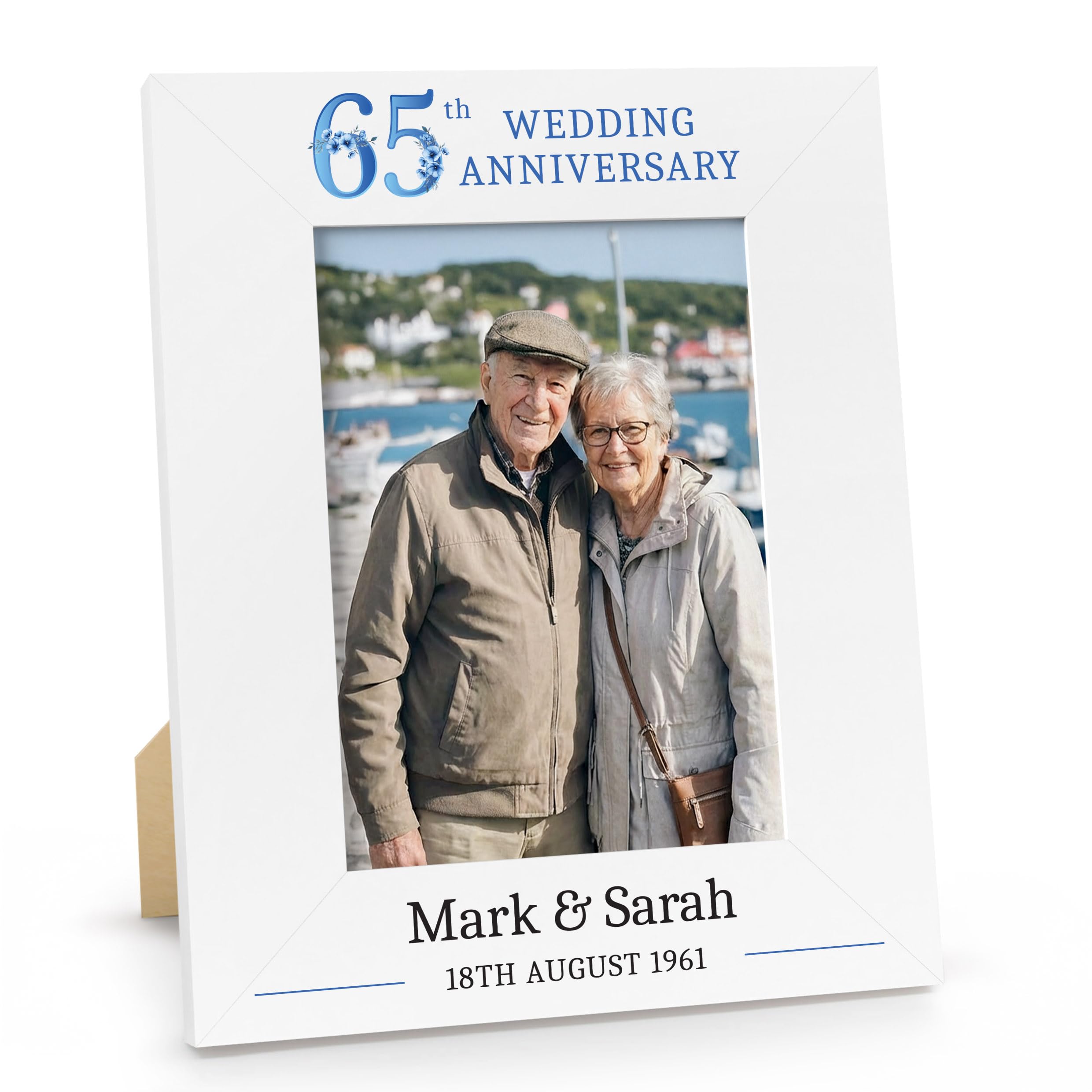 Beecreative 65th Anniversary Wedding Gift, Personalised Photo Frame Present
