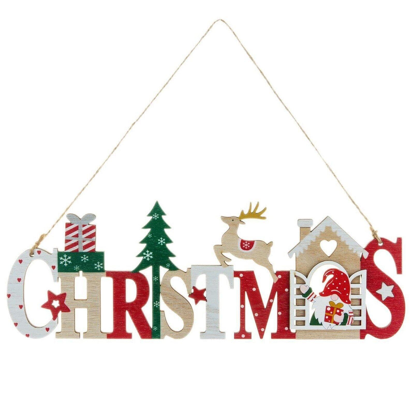 Fituenly Style 1 Wooden Christmas Decorations, Wooden Merry Christmas Hanging Sign Christmas Plaque Sign Door Hanging Sign With Bells Christmas Ornaments Indoor Outdoor Xmas Decor