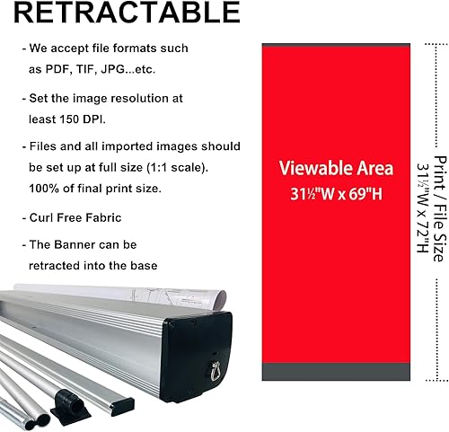 Miniatura 2 de JUST 4 SIGNS Cartel retráctil de impresión personalizada de 31 pulgadas de ancho x 72 pulgadas de alto con soporte de pancarta y estuche de viaje