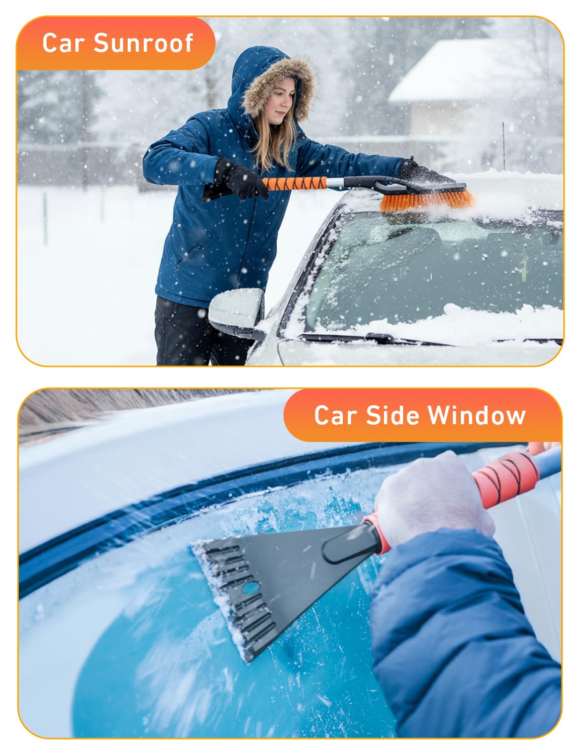 EcoNour 27" Aluminum Ice Scrapers for Car Windshield | Car Window Scraper and Snow Brush with Ergonomic Foam Grip Winter Accessories (Orange): Orange & Red 27"