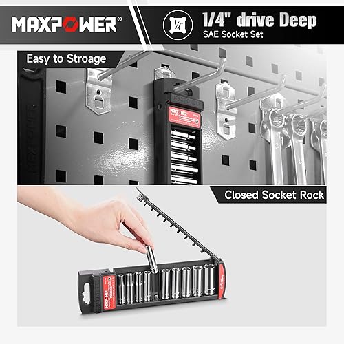 Miniatura 6 de MAXPOWER Juego de 10 llaves profundas de 14 pulgadas, SAE, enchufes de 6 ponits de 316 pulgadas, 732 pulgadas, 14 pulgadas, 932 pulgadas, 516