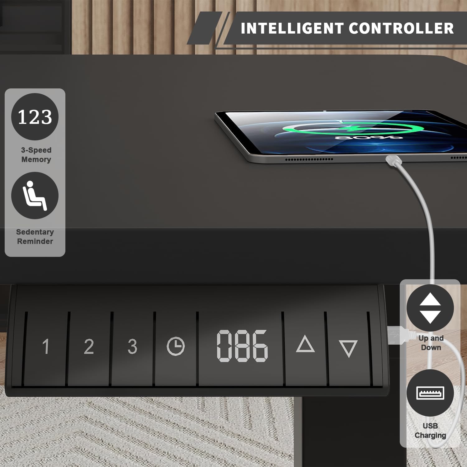 JUMMICO Höhenverstellbarer Schreibtisch 180 x 80 cm mit Kabelwanne, Höhenverstellbar Elektrisch Stehpult mit USB-Buchse, Computertisch, Ergonomischer Steh-Sitz Tisch, Bürotisch, Schwarz