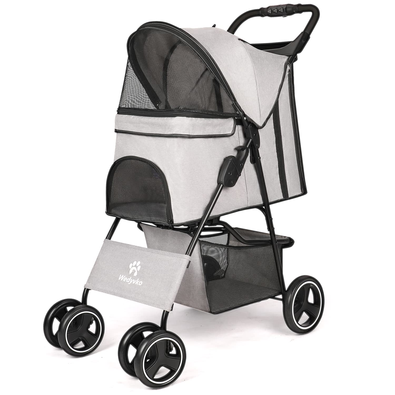 Photo 1 of Wedyvko Dog Stroller, 4 Wheel Foldable Pet Dogs and Cat Strollers with Storage Basket and Cup Holder for Small and Medium Cats, Dogs, Puppies (Gray) Gray2