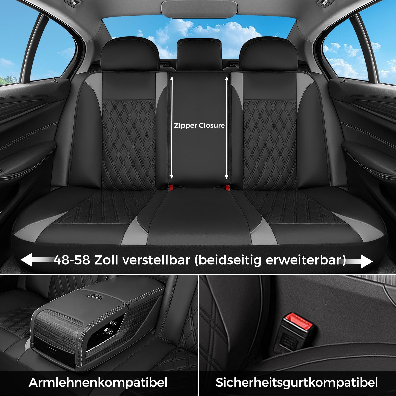 FLORICH Autositzbezüge Komplettset Vordersitze, Atmungsaktive PU Leder Sitzbezüge, Wasserdichter Autositz Universelle für die Meisten Autos, SUVs und Pick-ups (Komplettset, Schwarz)
