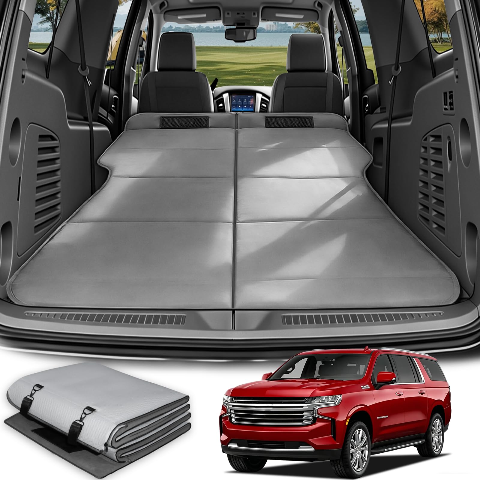 Car Bed for Chevy Suburban, Foldable Non Inflatable Memory Foam Camping Mattress, Thickened Portable SUV Trunk Sleeping Pad, Air Mattress Upgrade for Family Camping Essentials, Gifts for Car Guys,