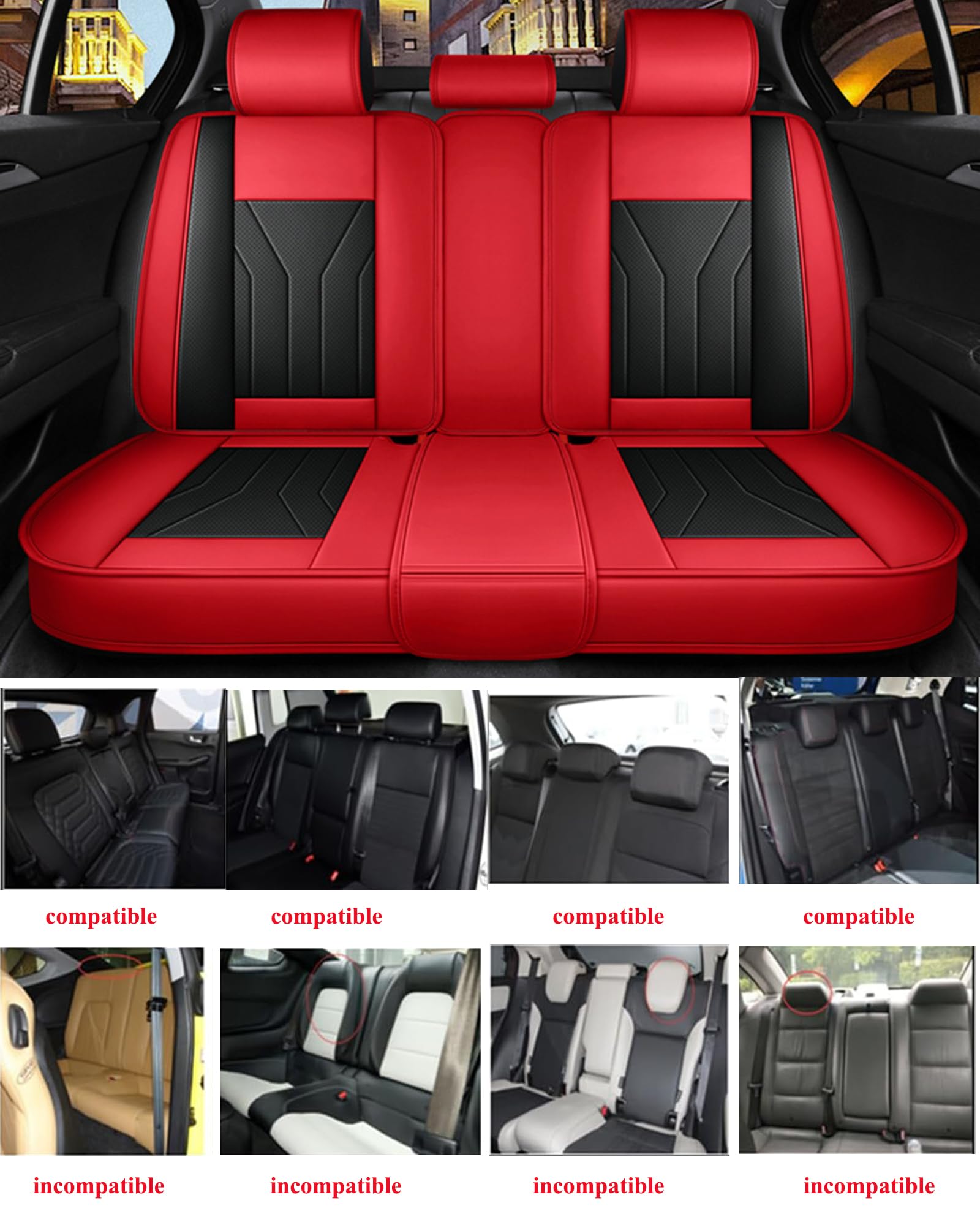 Autositzbezüge, komplettes Set, universelle Passform für die meisten Autos, SUVs, Limousinen und Pick-up-Trucks, Nappaleder-Kissenbezüge für 5 Personenwagen, Rot