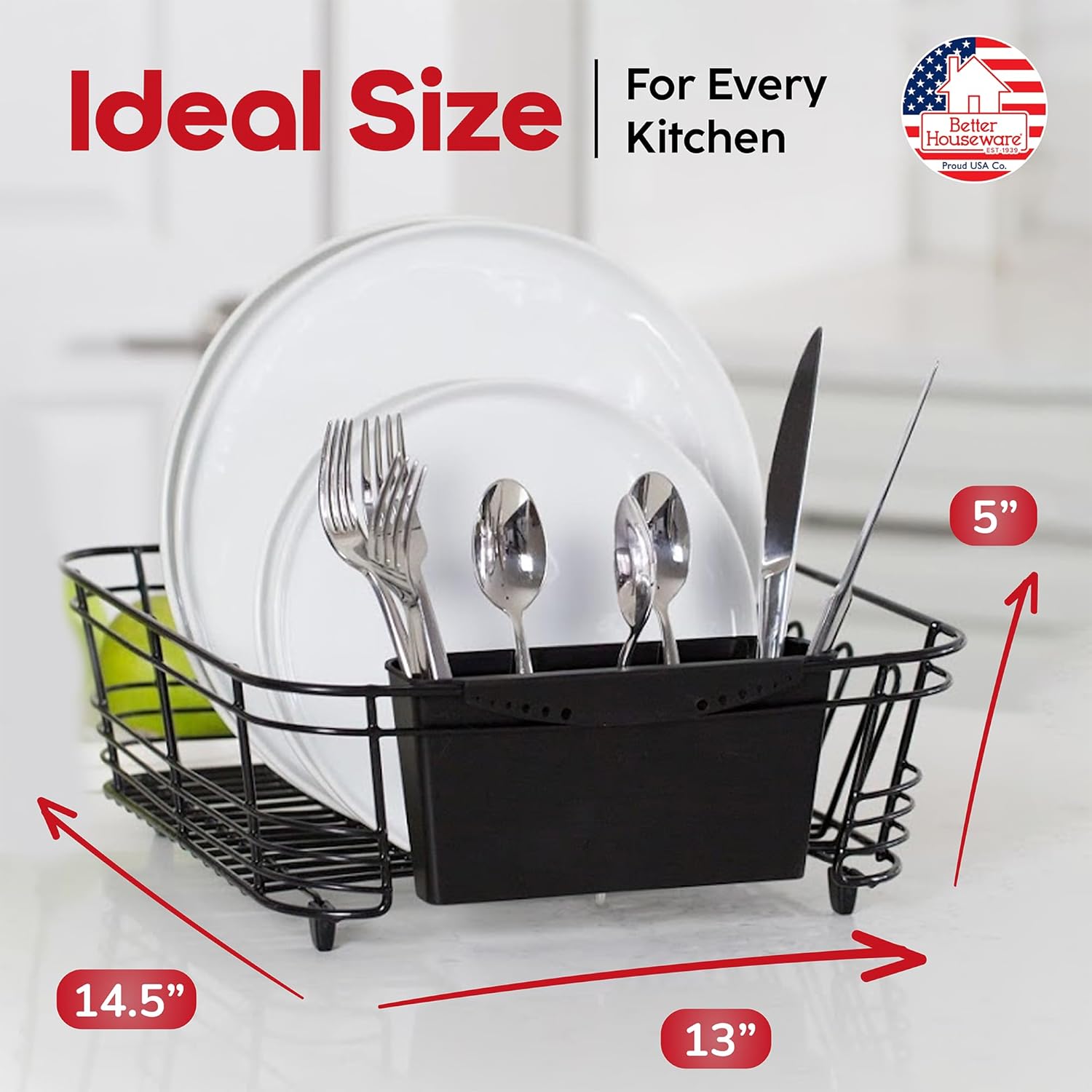 Black Metal 2-Piece Dish Drainer with Utensil Cup