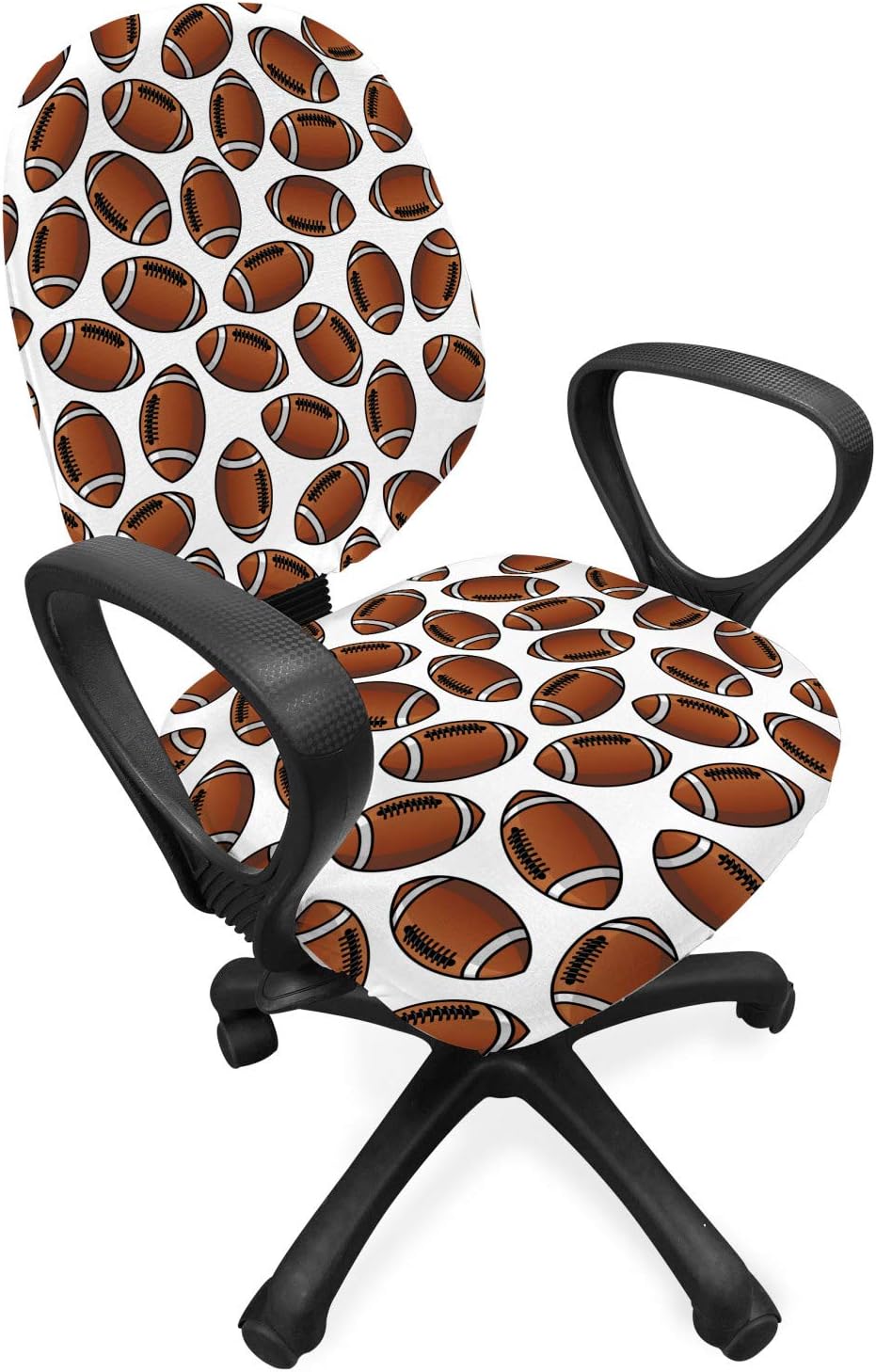 Lunarable Sports Office Chair Slipcover, American Football Rugby Balls Cartoon Pattern Professional Sportsman Athleticism, Protective Stretch Decorative Fabric Cover, Standard Size, White Brown