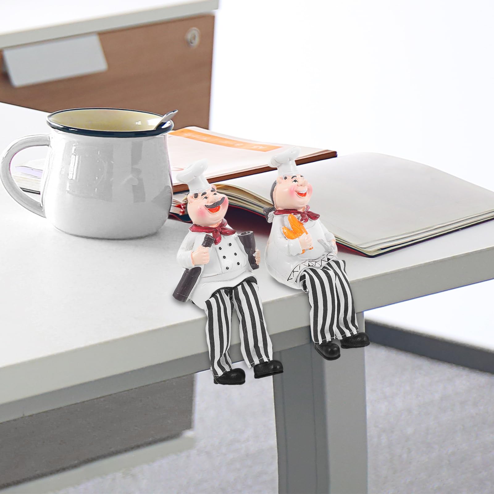 Kichvoe Resin Chef Ornament Set of 2 Cute Cartoon Kitchen Figurines with Dangling Legs for Home and Office Countertop Decor Lightweight Resin Shelf Display 5.91X2.56X1.97In - Image 4