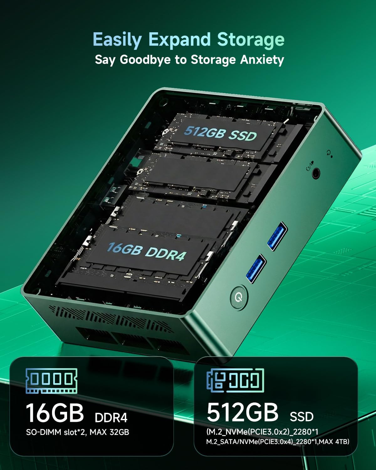 Wewnętrzny view of Bmax Mini PC B6 Turbo showing RAM and SSD slots