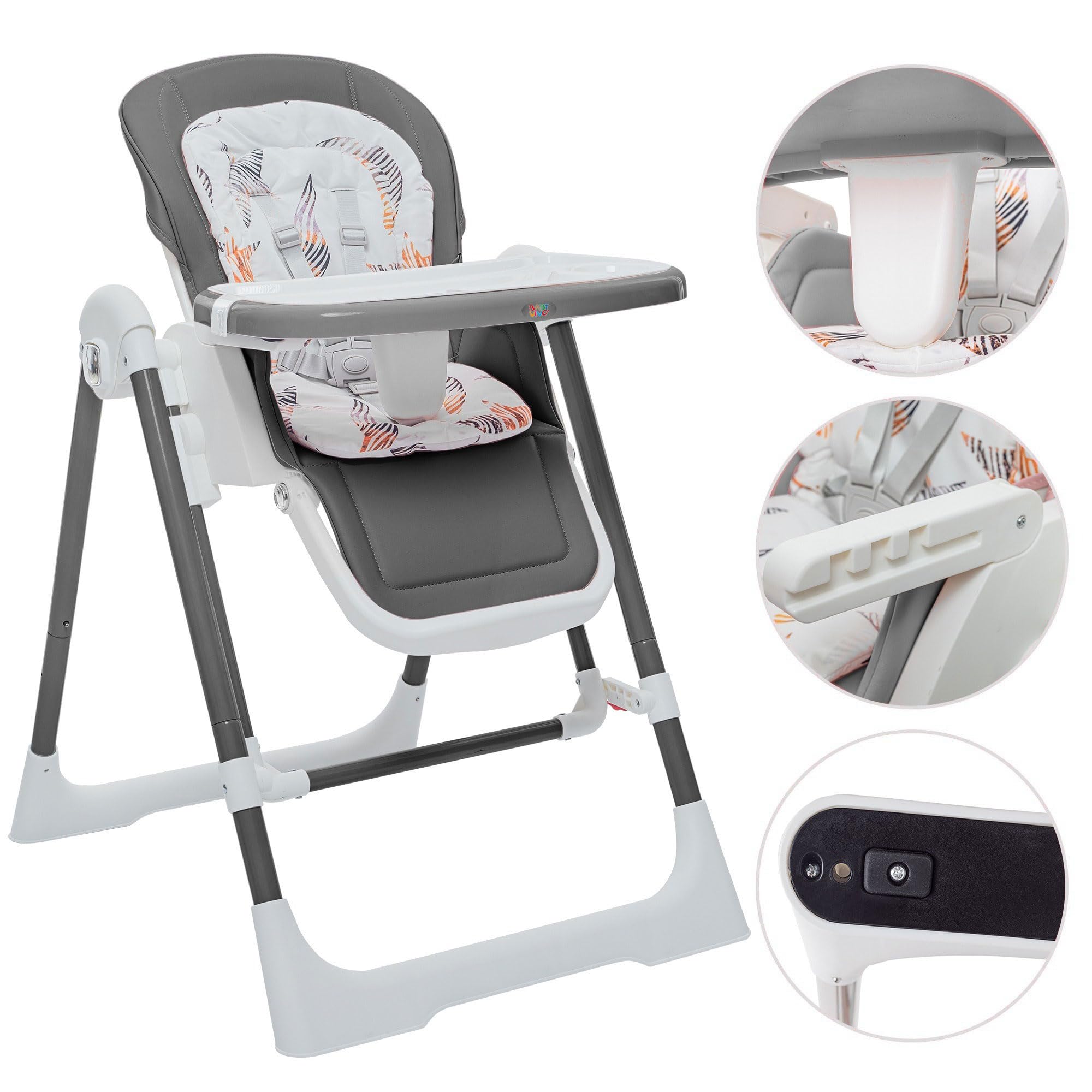 Baby Vivo Trona 3 en 1 para niños, altura regulable, con reposapiés, trona para bebé, trona combinada, columpio, respaldo ajustable, bandeja extraíble, color gris