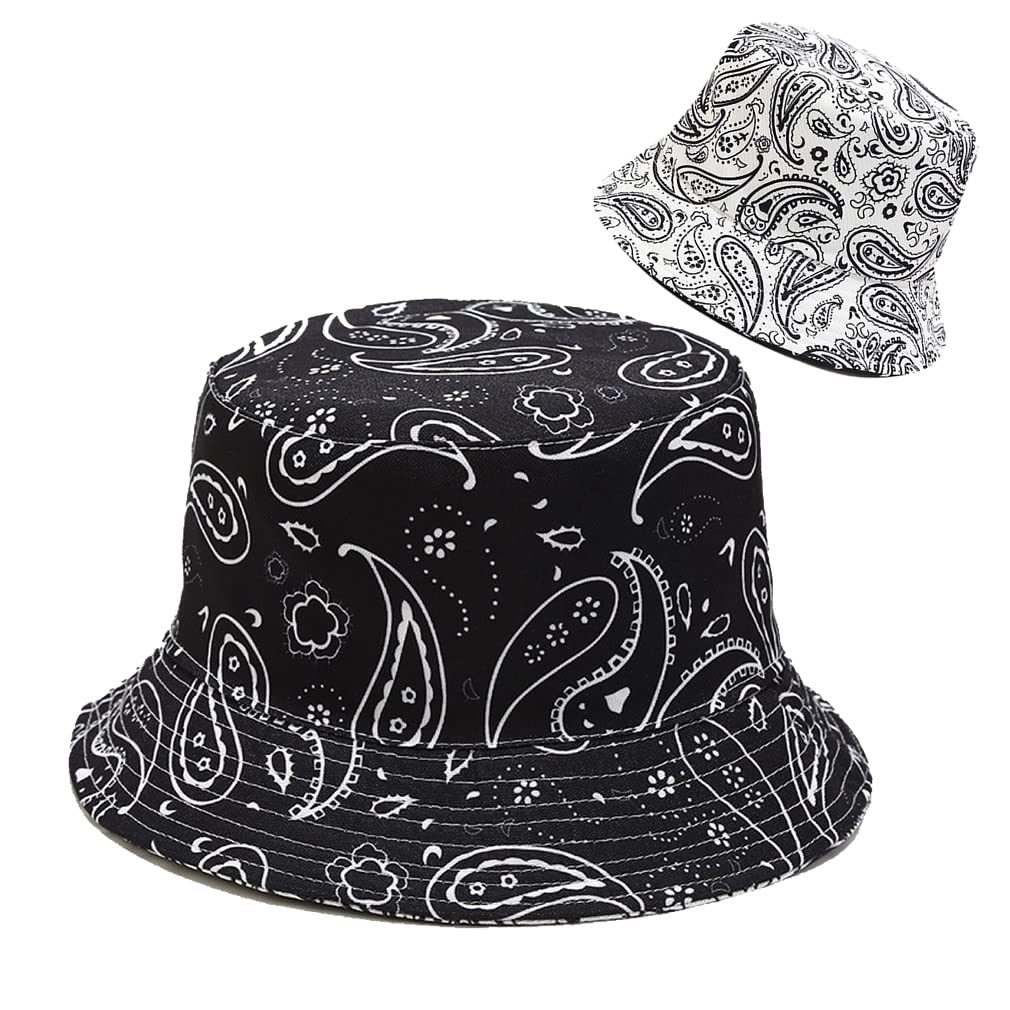 Paisley Floral Print Bucket Hat for Women Men,Travel Sun Beach Cap,Unisex Fishing Outdoor Boonie