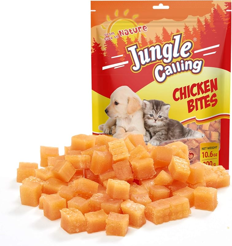 Petisco macio para gatos e cães com frango, tiras mastigáveis Jungle Calling, 3 pacotes de aproximadamente 100 g
