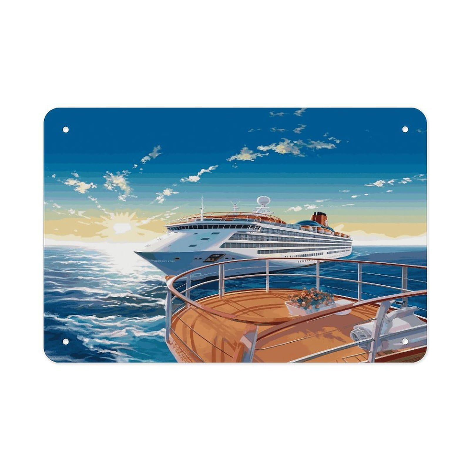 LDGSUPH Summer Sea Cruise Metal Tin Sign Wall Art Prints Folded Edge Iron Sheet Painting with Holes for Wall Prints Decorative Picture Metal Signboard Decor Painting Wall Decor