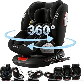 Magic ZC 360° Drehbar Kindersitz Auto, Höhen-und Neigungsverstellung Kindersitz, Kollisionsschutz Autositz Kinder, Leicht zu Reinigen Auto Kindersitzs (Black without Foot Rest Frame)