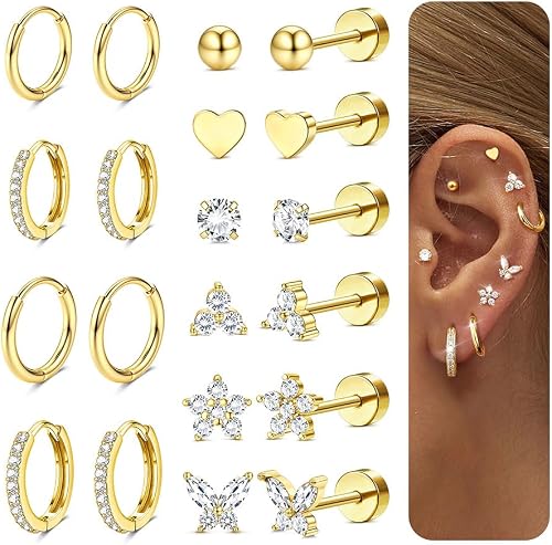 10Paires Boucles d'Oreilles Femme Acier Inoxydable Pierc Diamday