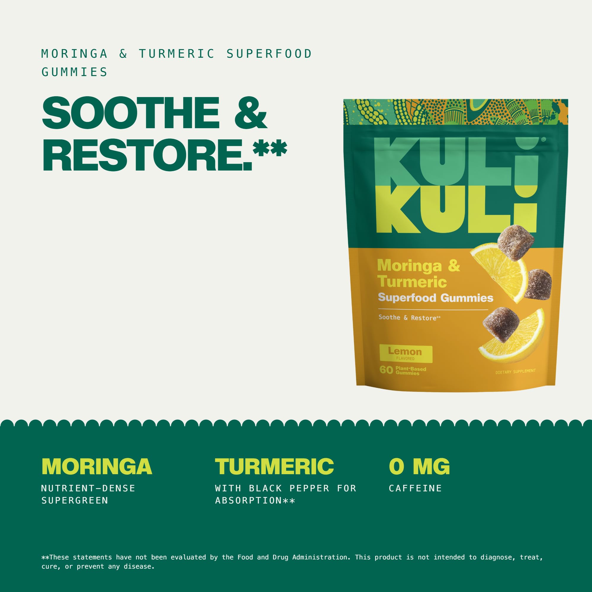 Kuli Kuli Moringa & Turmeric Supplement Gummies Soothe & Restore Lemon 60ct — Amazon image 3