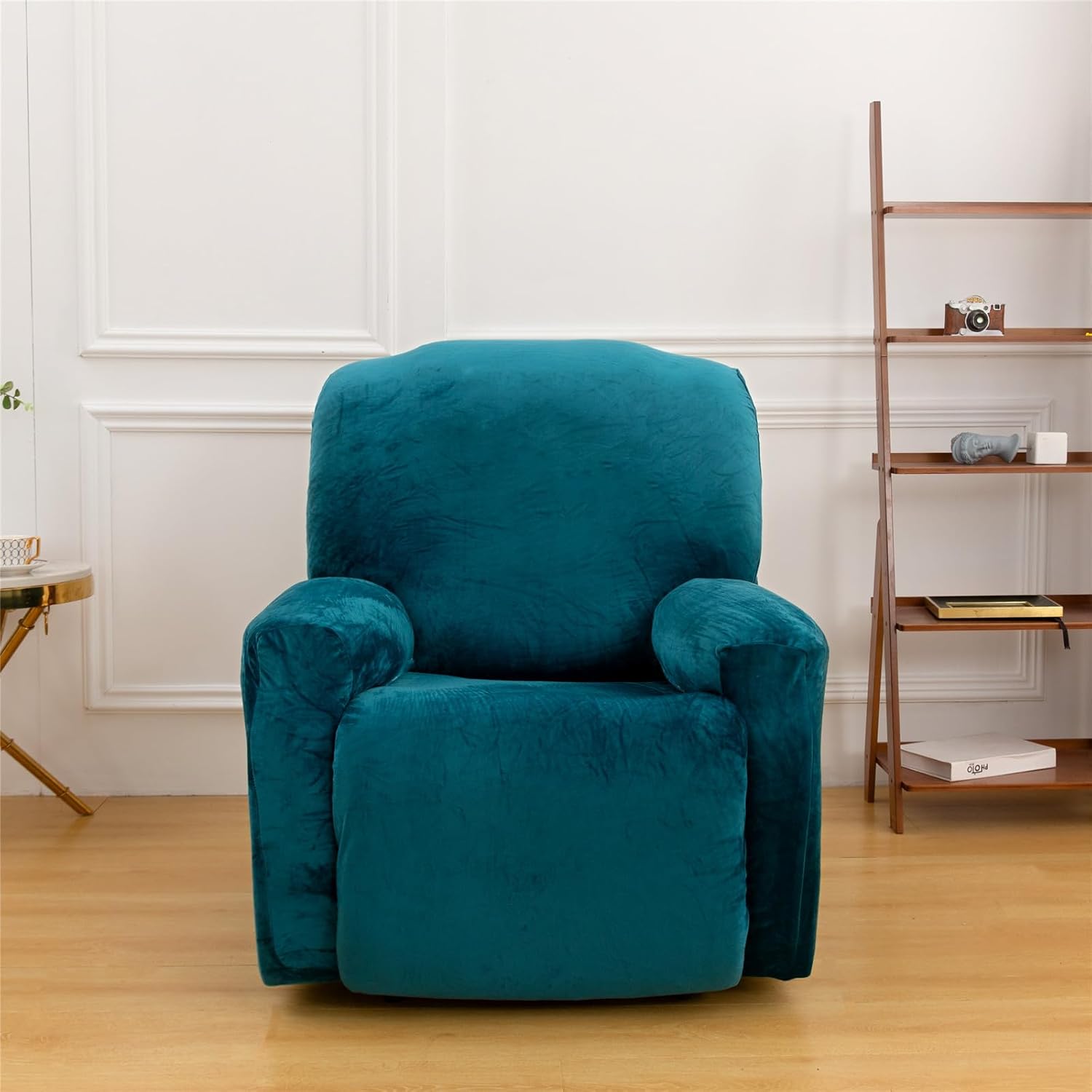 Recliner Slipcover, Velvet Stretch Reclining Chair Slipcovers 4-Pieces LazyBoy Covers Furniture Protector for Recliner with Pocket Sofa Couch Chair Cover (Turquoise)